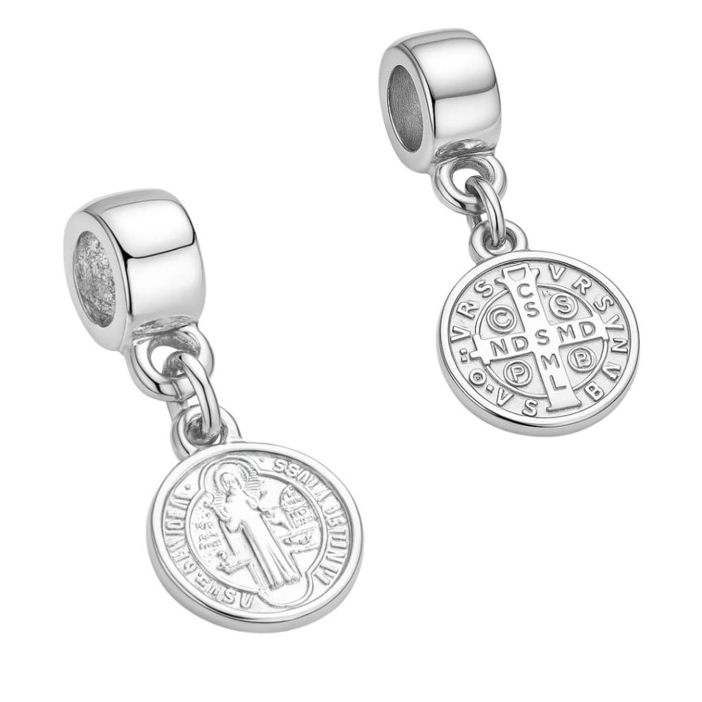Berloque São Bento Detalhado Religioso Banhado Prata 925 para Pulseira e Bracelete