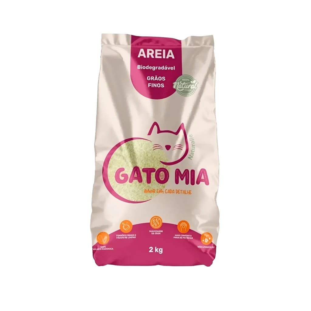 Gato Mia Naturalle- Areia De Milho E Mandioca Grãos Fino 2kg