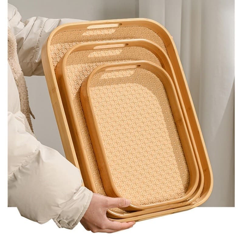 Bandeja Retangular de Bambu e Palhinha 40cm com Alças, Design Elegante