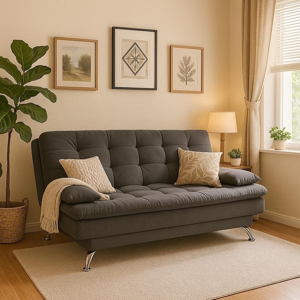 Sofá-Cama 3 Lugares Casal Premium Suede Cinza