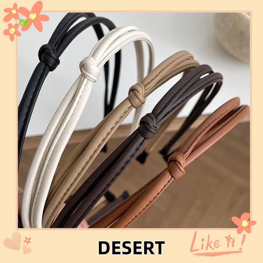 Tiaras DESERT , Faixas De Cabeça Com Nó Fino De Couro PU , Argola De Cabelo De Cor Sólida Vintage Coreana