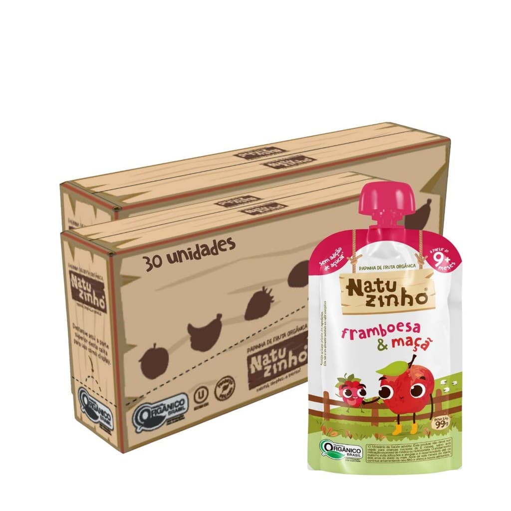 Kit Papinha Organica Natuzinho Framboesa Maça Bebe 30 unid