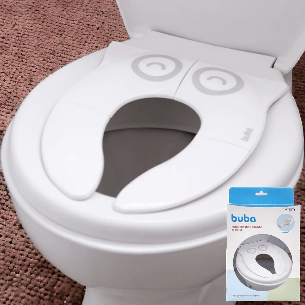 Redutor de Assento Infantil Dobravel Coruja para Vaso Sanitário Banheiro Portátil Branco Viagem Buba
