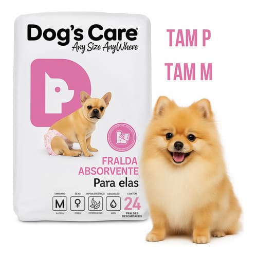 Fralda Higiênica Cachorro Fêmea 24 Un Descartável P M G Para Cio Passeios Viagens Dogs Care Cães Pet
