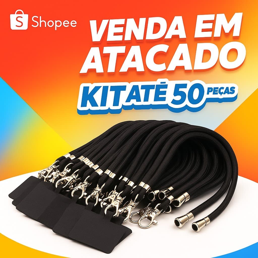 Cordão de Pescoço Preto Universal Para Celular Atacado Kit  Ajustável Resistente Prático Segurança Envio Imediato