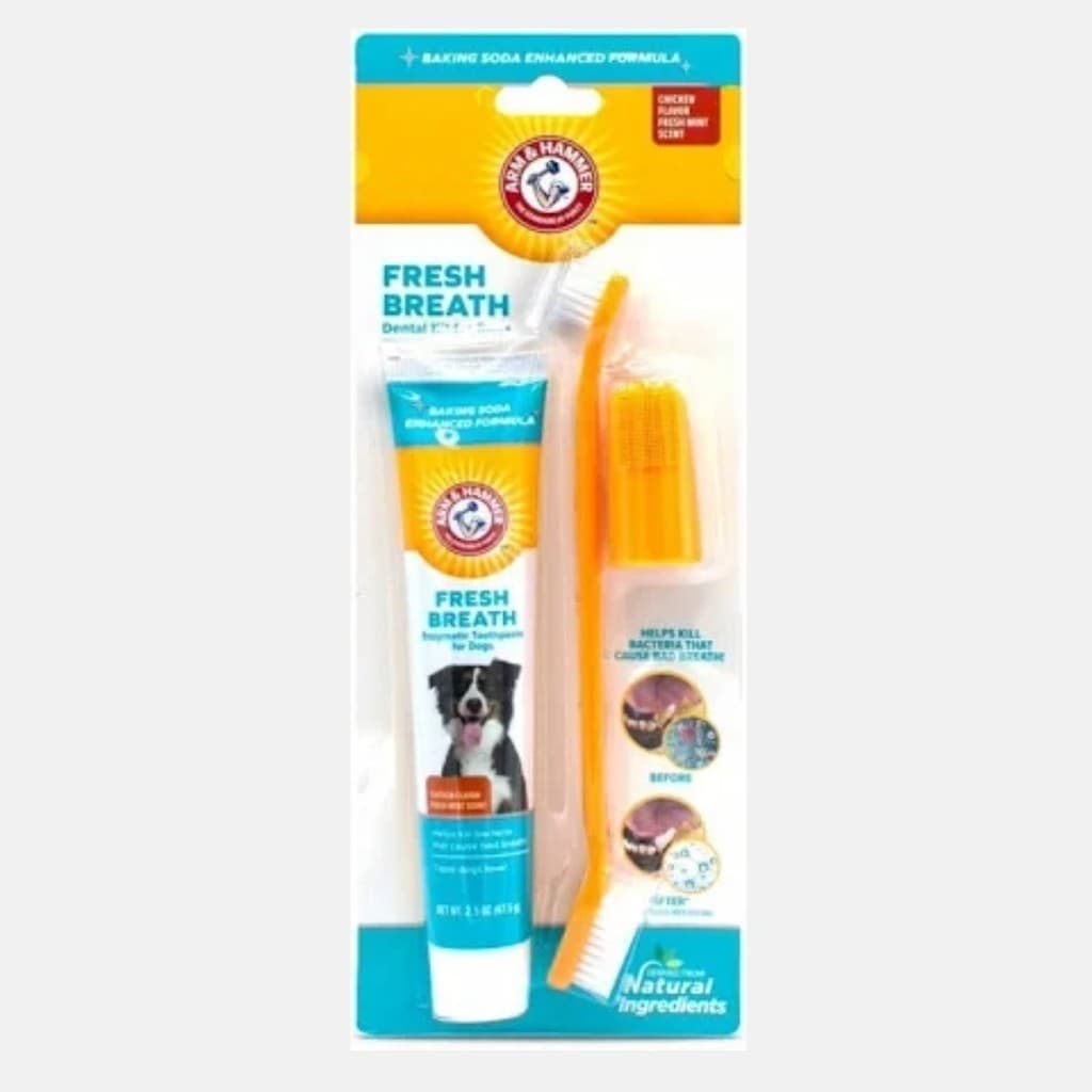 KIT PET PASTA ARM & HAMMER  FRESH BREATH  PASTA DE DENTES ENZIMATICA ESCOVA DE DENTES DUPLA DEDEIRA