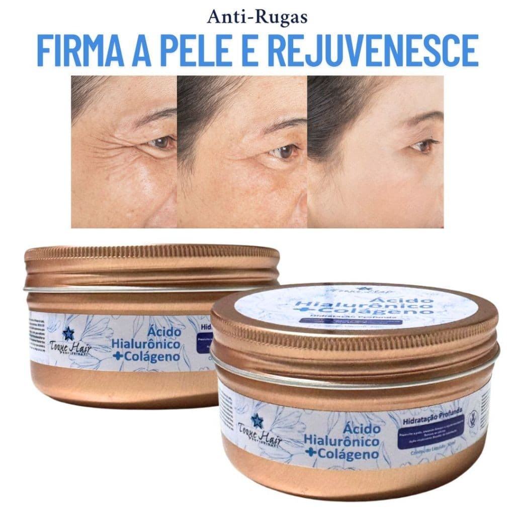Creme de Ácido Hialurônico Colágeno Anti-rugas Anti-flacidez  Hidratação Profunda Pele Firme e Jovem