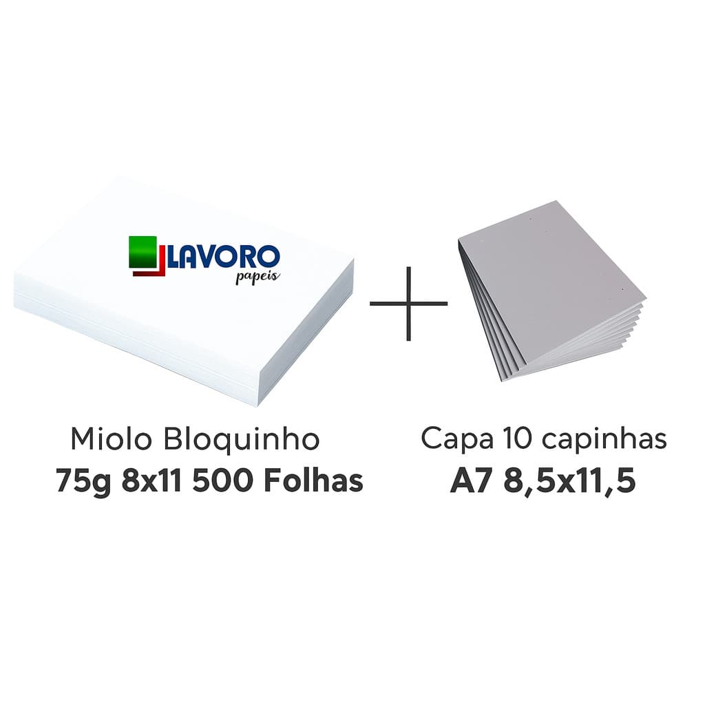 Miolo para Bloquinho A7 500 Folhas 8x11 + 10 Capas Papelão Paraná 8,5x11,5
