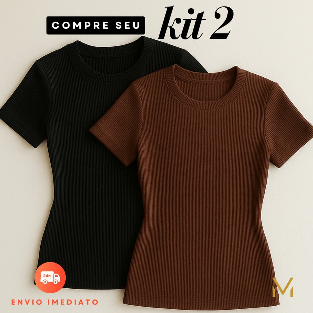 Kit 2 Blusa Feminina Estilosa Ribana Canelado Casual Tendência Verão