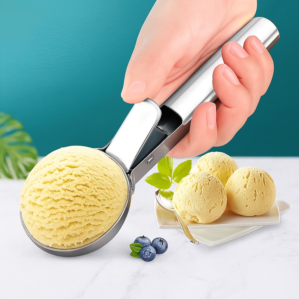 Pegador De Sorvete Inox Colher De Sorveteria Concha Com Ejetor Colhe Sobremesa Casa Sorveteria