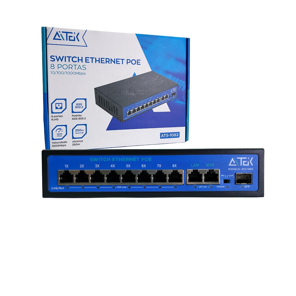 SWITCH POE GIGABIT 8 PORTAS PoE + 2 UPLINK + 1 SFP - AITEK
