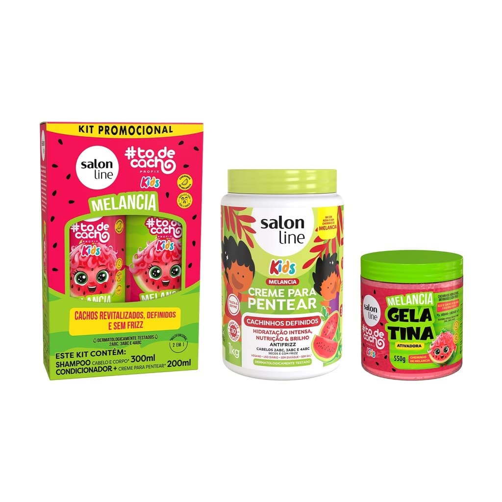 Kit Shampoo + Condicionador + Creme de Pentear 1KG e Gelatina 550g Melancia