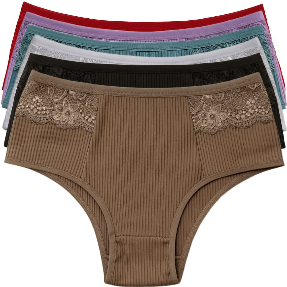 Kit 6 Calcinha Feminina Canelada Confortável Lingerie Básica Com Renda Forro Algodão Calsinha