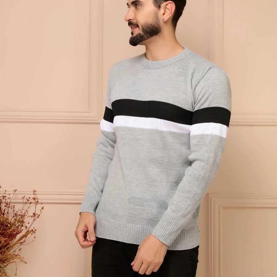 Sueter tricot masculino casaco blusa de frio gola redonda manga longa blusa de Lã