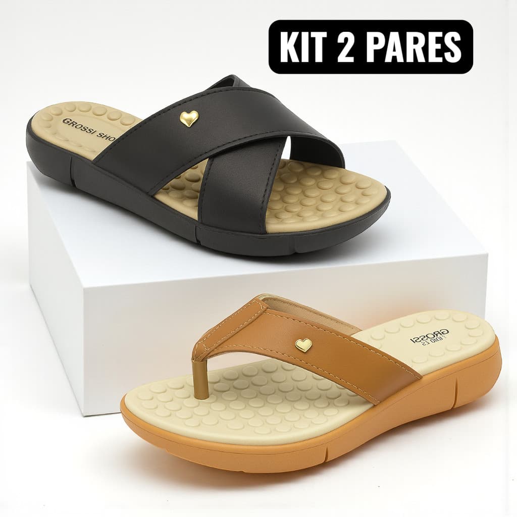 Kit 2 Pares Tamanco Ortopédico Feminino Chinelo Macio Massageador Sola Anatômica Antiderrapante
