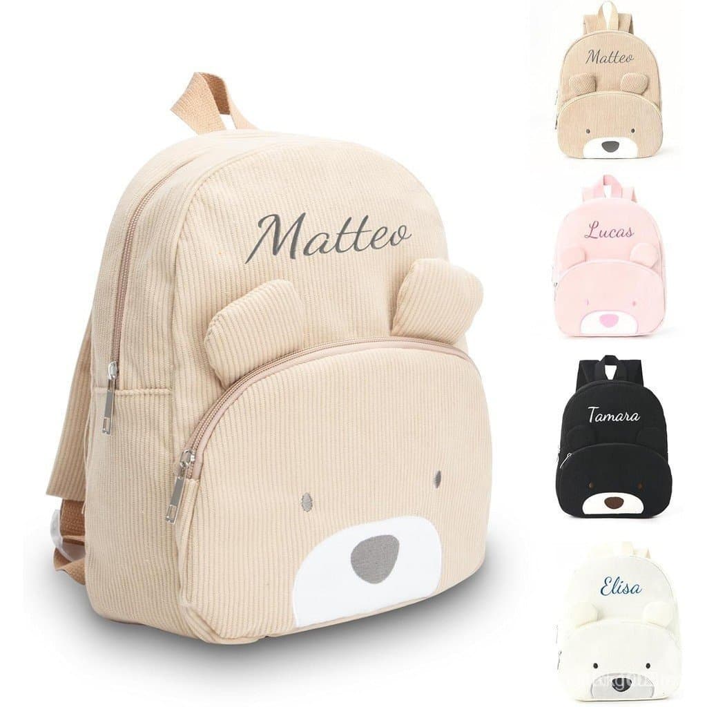 Mochila Infantil Bordada Personalizada Com Nome De Veludo Para Meninos E Meninas Fofa De Urso Escola Viagens