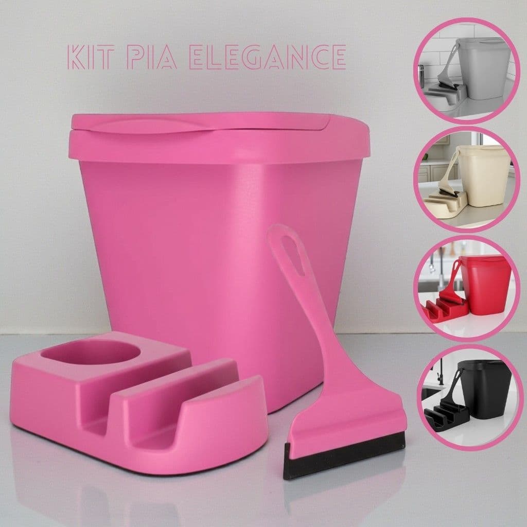 Kit Pia Multiuso Elegance Porta Detergente Rodinho de Pia Lixeira 4,8 Litros