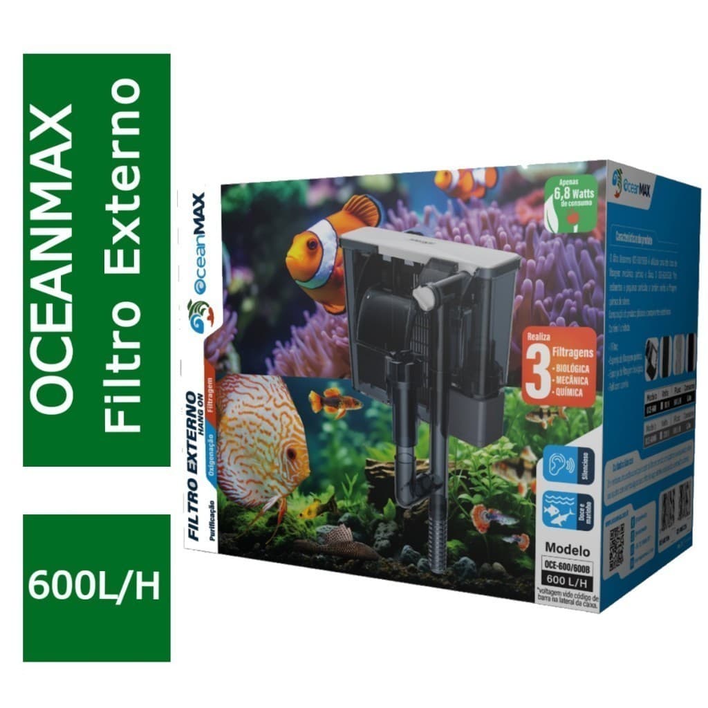 Filtro Externo Para Aquários OceanMax 600l/h - Aquários de até 120L  - Aquário Água doce e Salgado.