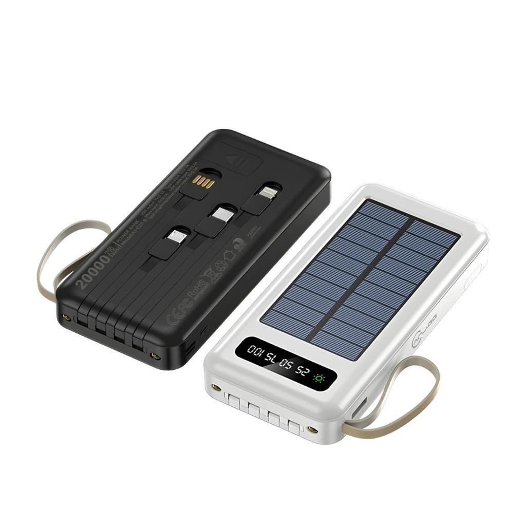 5 Em 1 20.000mah Carregador Portátil Power Bank Solar Com Saida 4 Cabos SUPORTE LED lanterna