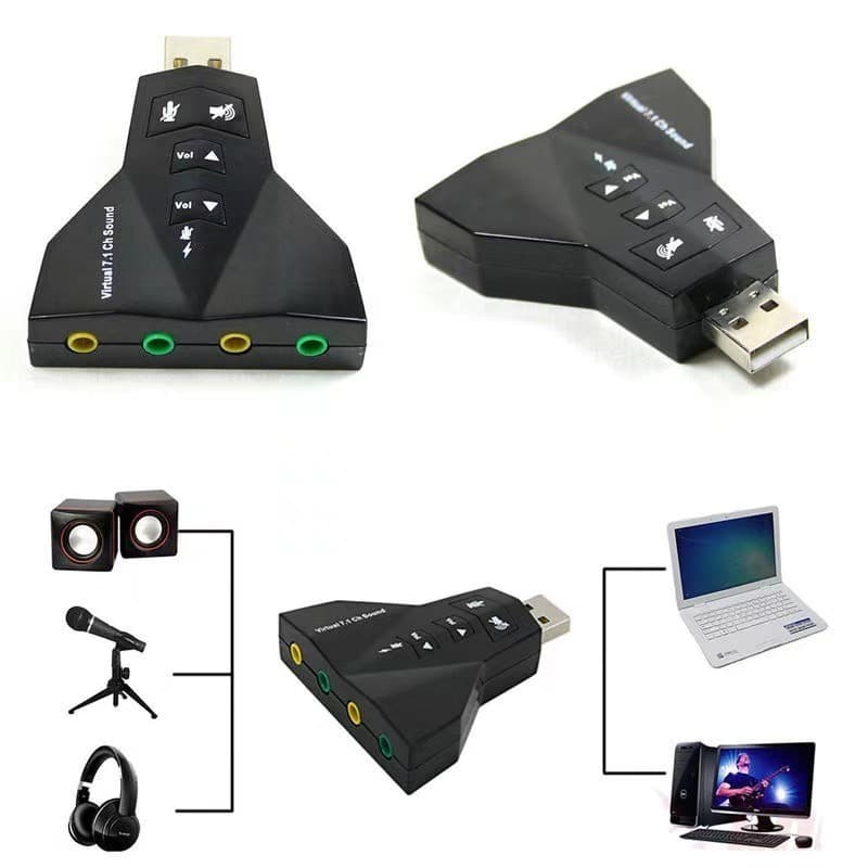 Placa de Som Adaptador Audio USB Externa 7.1 Para 2Fone ou Caixa de Som e Microfone Compatível com Notebook e PC