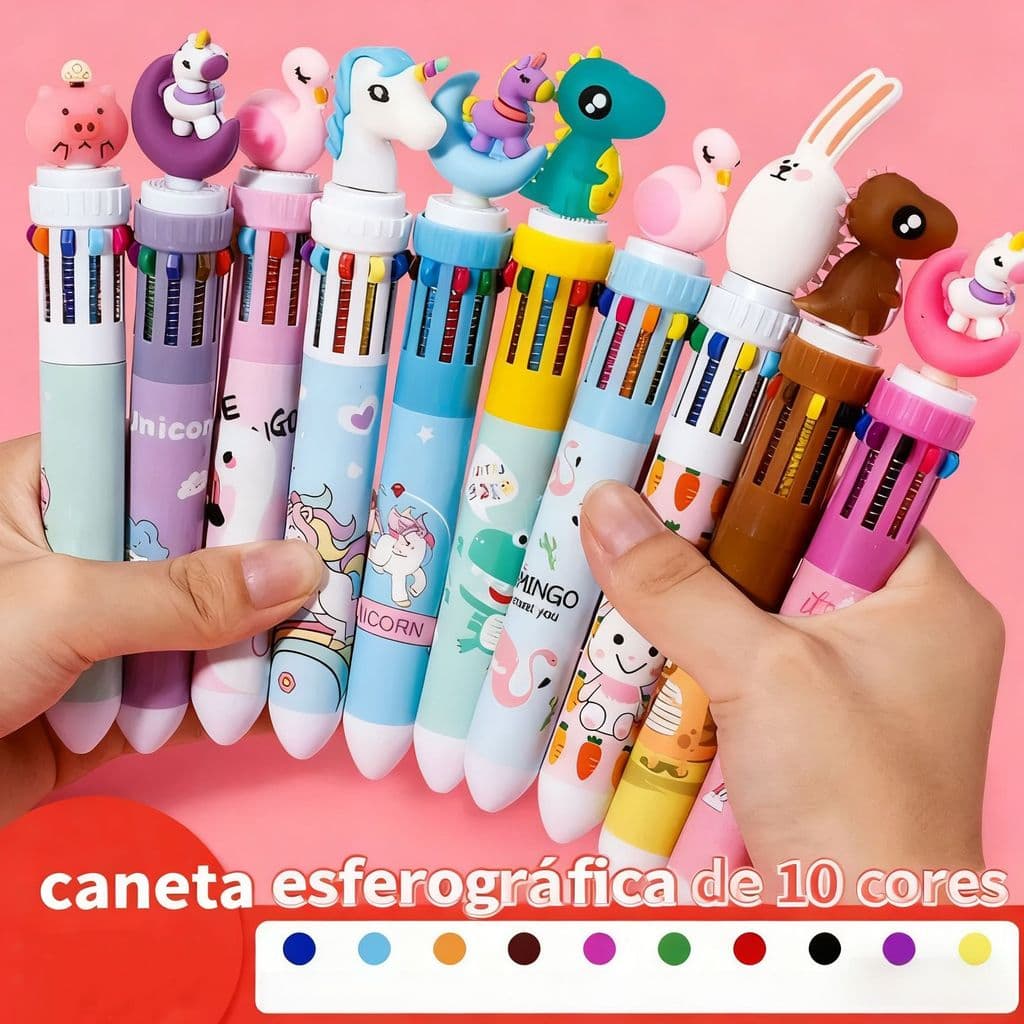 1 caneta 10 em 1 papelaria divertida 10 cores caneta esferográfica multicolorida papelaria/escritório/escola ​