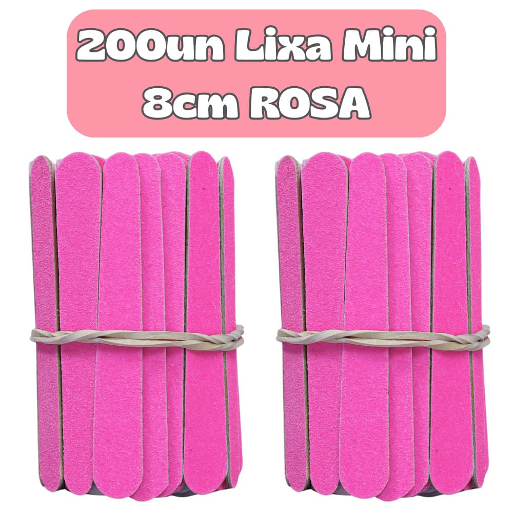 200Un Lixa de Mini Lixa ROSA 8cm Descartavel para Manicure Pedicure Estética Salão de Beleza Spá