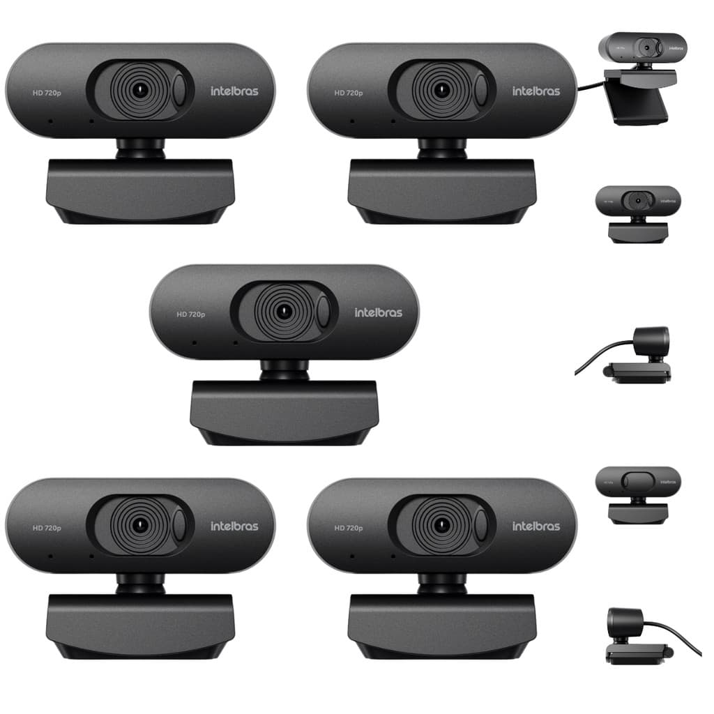 Kit 5 Webcams Intelbras CAM-HD-720p HD 720p Microfone Embutido Fecho Privacidade NF Empresa
