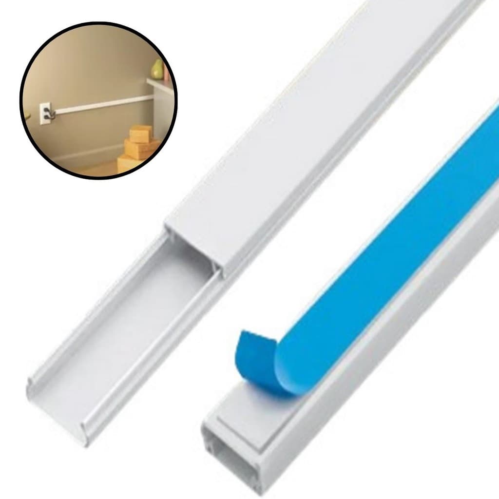 Kit 2 Canaleta 1 Metro C/ Fita Adesiva Pvc Branca Cabos Fios