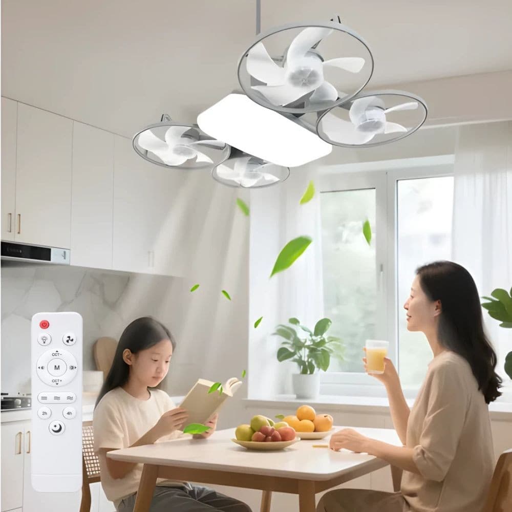 Ventilador de Teto  2 em 1- Silencioso com Luz LED Dimerizável – Design Dobrável, Elétrico e Moderno