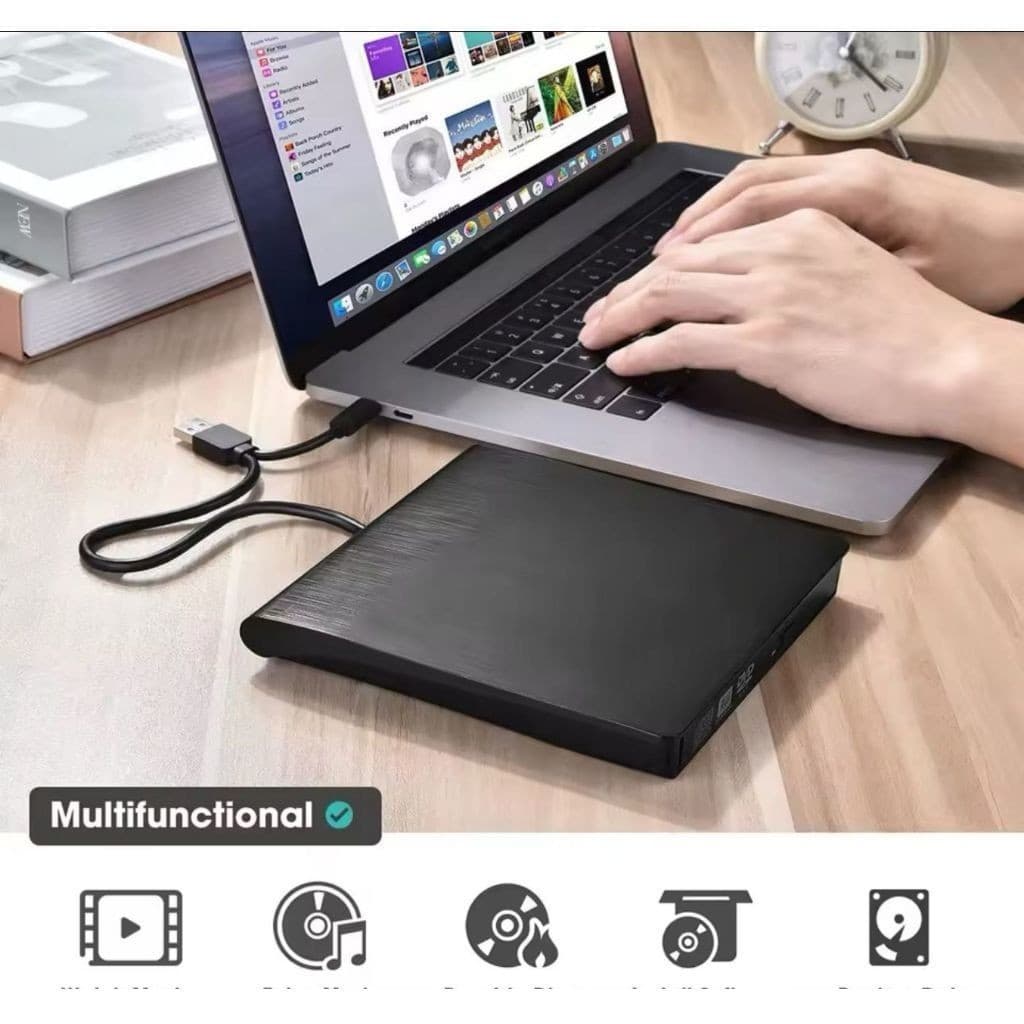 Gravador e Leitor de CD/DVD Externo USB 3.0 Slim – Portátil/ Ultrafino/ Compatível Com PC e MacBook - WYL