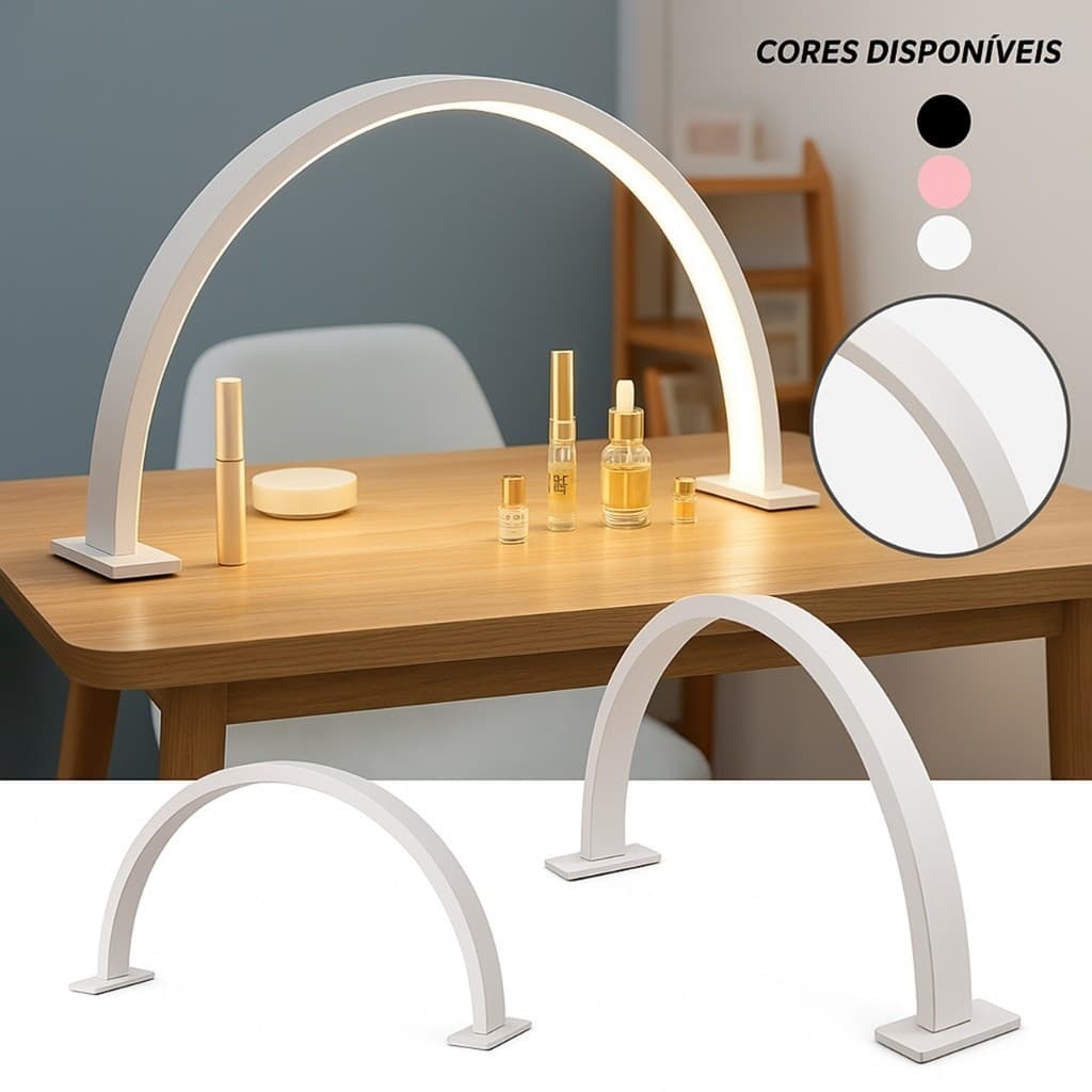Luminária De Mesa Largura  Meia Lua Em Led Bivolt Regulável Manicure Para Unha Controle De Luz 3 Tons em Arco
