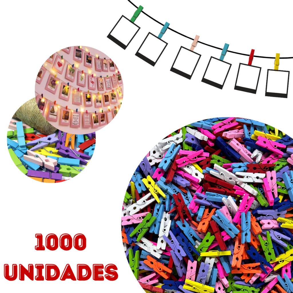 Prendedor Colorido Mini Pregadores Para Fotos De Madeira Cor Sortida 2,5CM Kit Com 1000