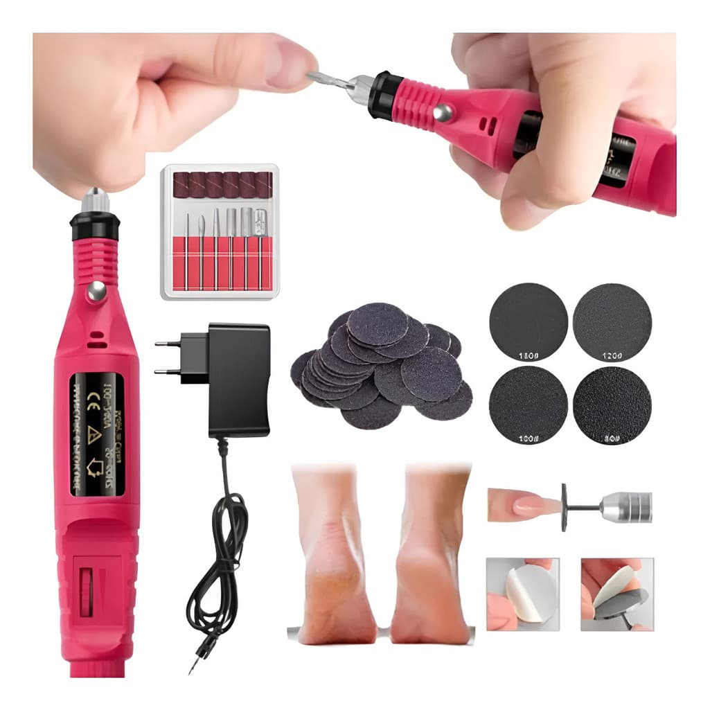 Kit Lixadeira Eletrica Manicure Pedicure + Broca Disco Dalin + 10 lixas disco