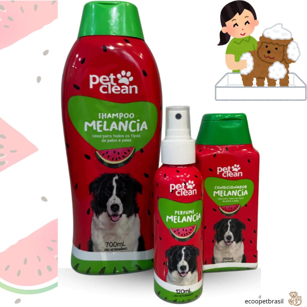 KIT Banho Melancia Pet Clean - Shampoo, Condicionador e Perfume para Cachorro Cães e Gatos