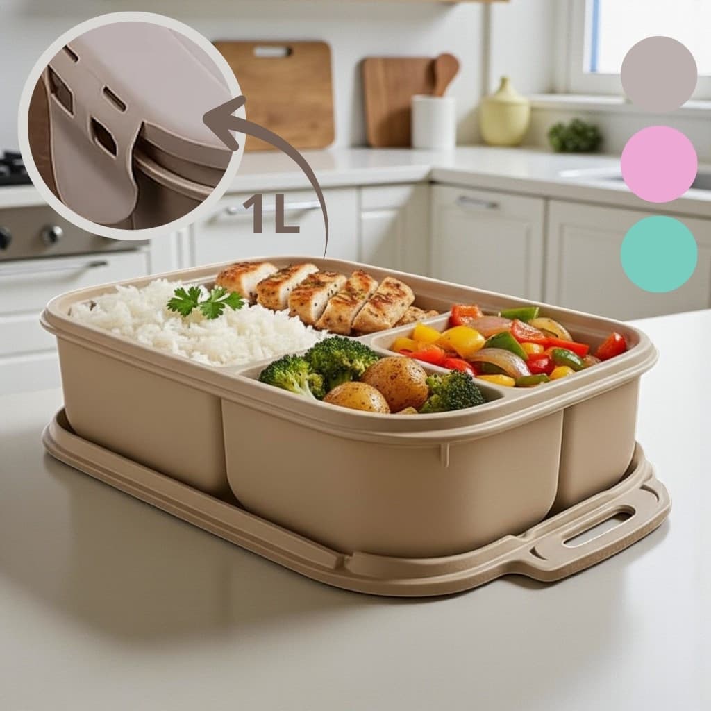 Marmita Hermética 1L com Divisórias para Micro-ondas e Freezer