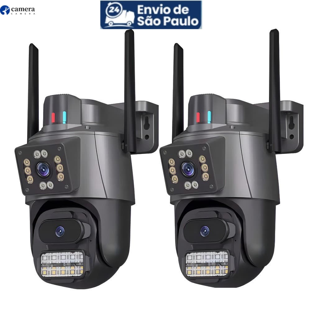 Kit 2 Câmera Segurança Ip App Icsee Lente Dupla Cor Preto