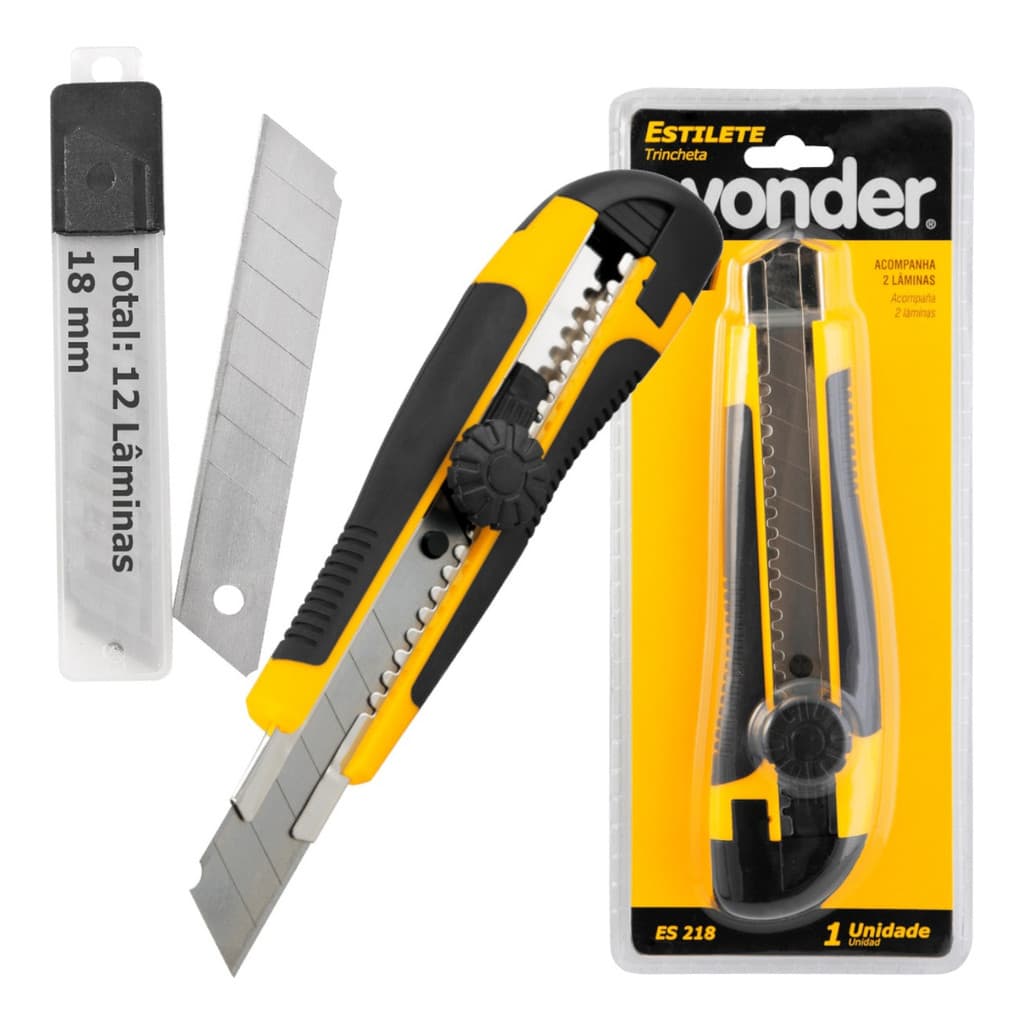 Jogo de estilete Profissional com trava 12 lâminas 18mm embo Vonder ES 218