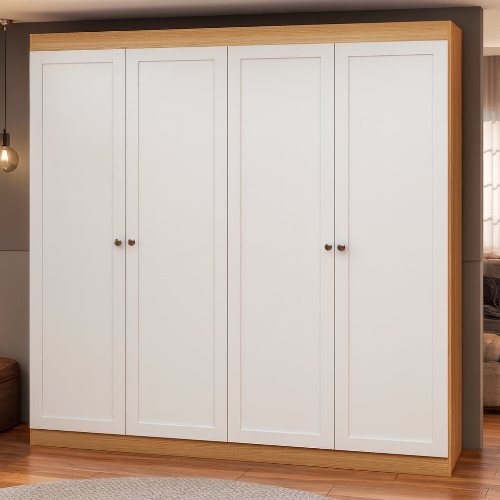 Guarda-Roupa Casal 4 Portas 2 Gavetas Americano/Provençal Ele e Ela Europa Savana/Branco