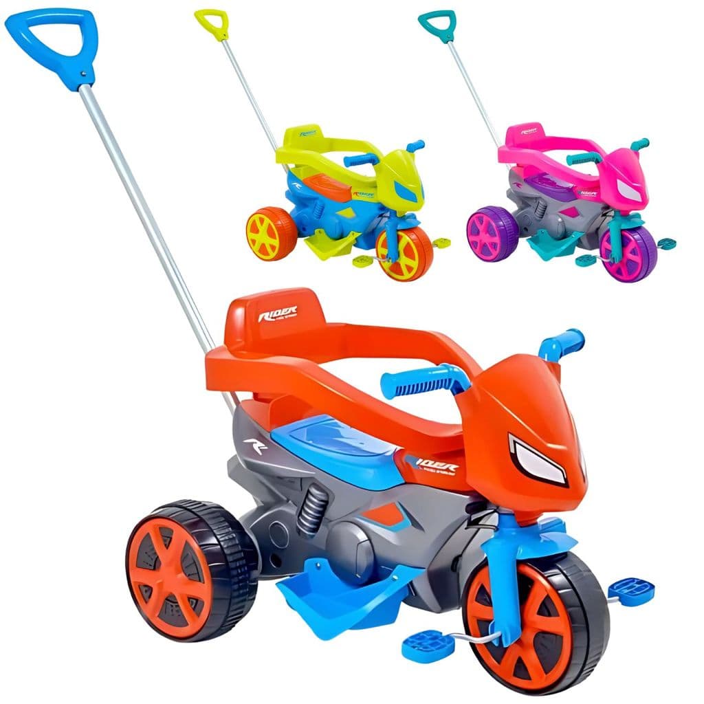 Triciclo Velotrol Infantil Com Haste E Barra De Proteção Motoca com Pedal Apoio de Pé e Empurrador  Usual