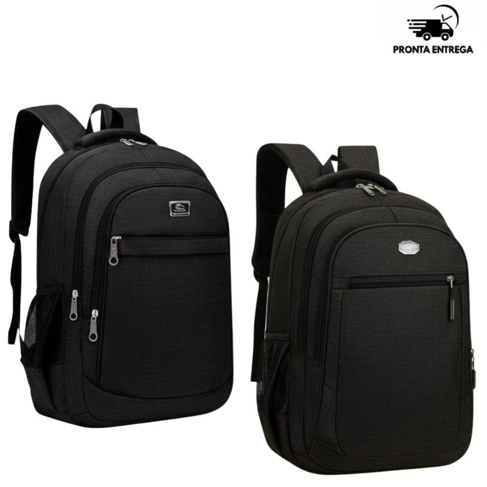 Kit 2 Mochilas Mala Bolsa Viagem Reforçada Notebook Impermeável Unissex Escola Trabalho - Preta