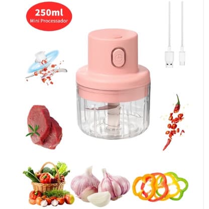 mini picador de alimentos elétrico 3 lâminas 250 ml SU Rosa