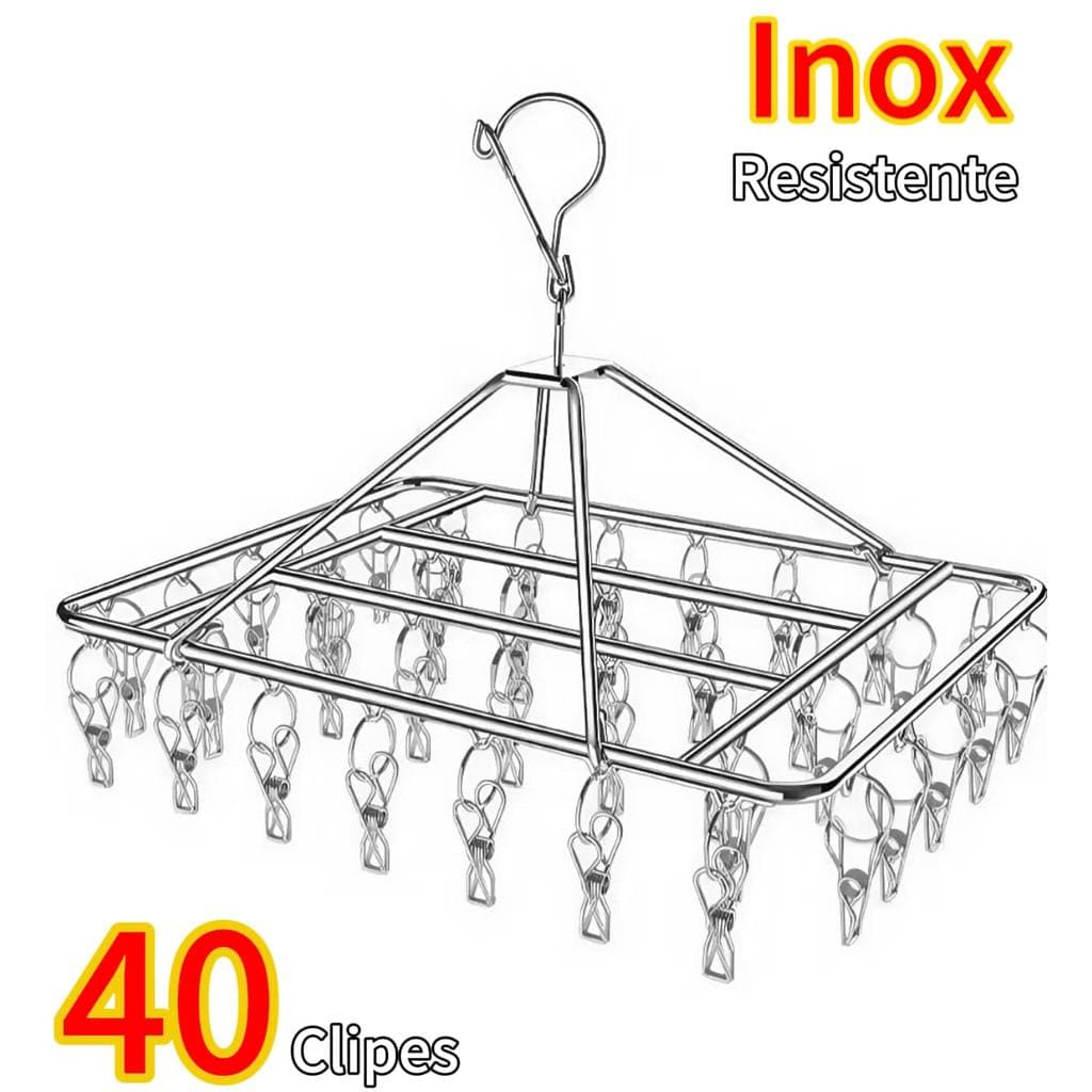 Varal De 40 Clipes Inox Prendedores Pratico E Retrátil Cabide Para Roupas Intimas e Meias