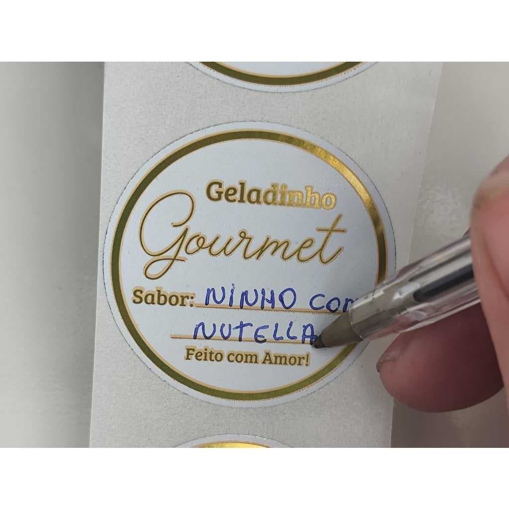 250 Etiqueta Geladinho Gourmet Sacolé Adesivo Vinil 4Cm Personalizavel Sabobee e Validade NÃO RASGA
