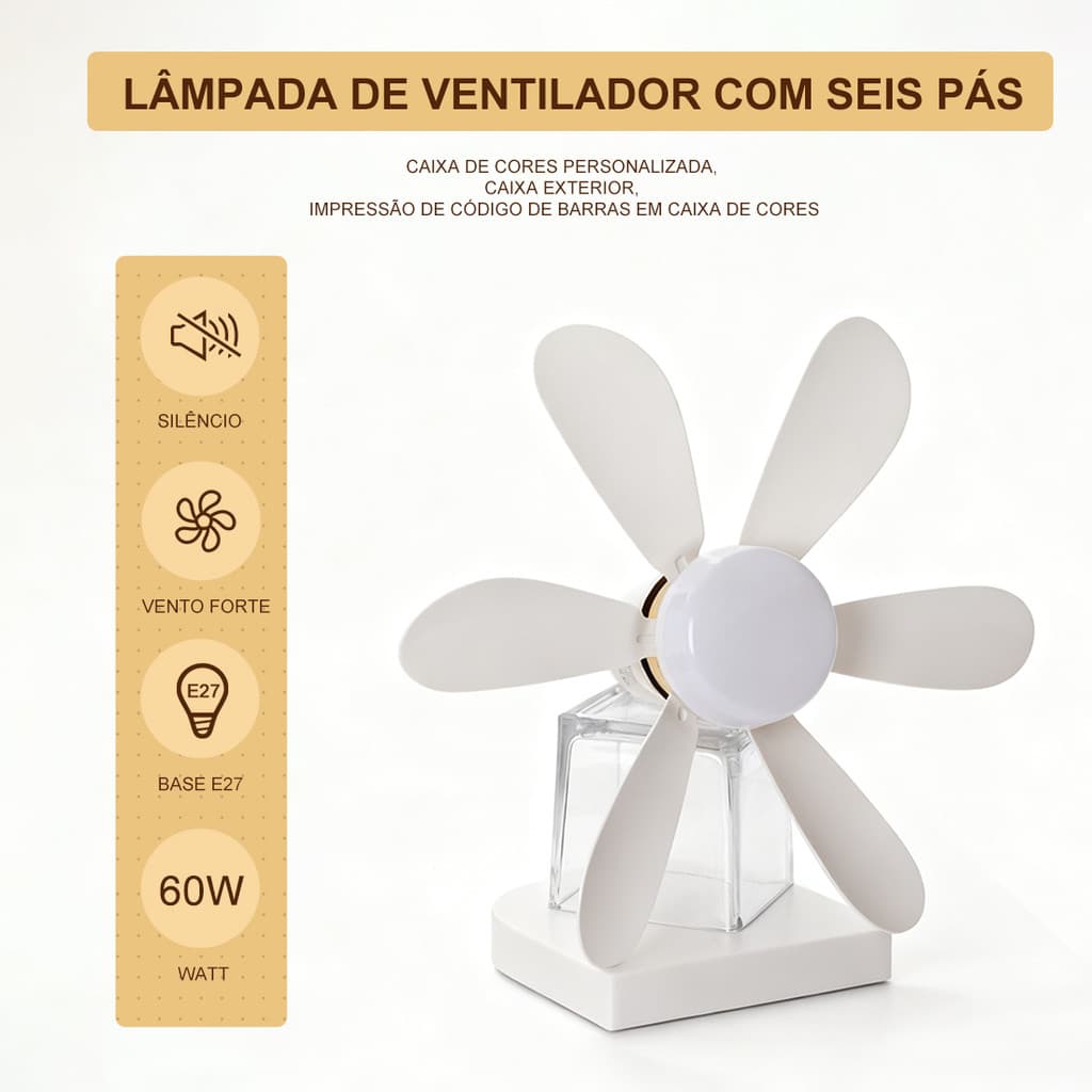 Ventilador De Teto Luz LED 60W Com 6 Hélices 3 Tipos De Luz Bivolt Com Controle Remoto