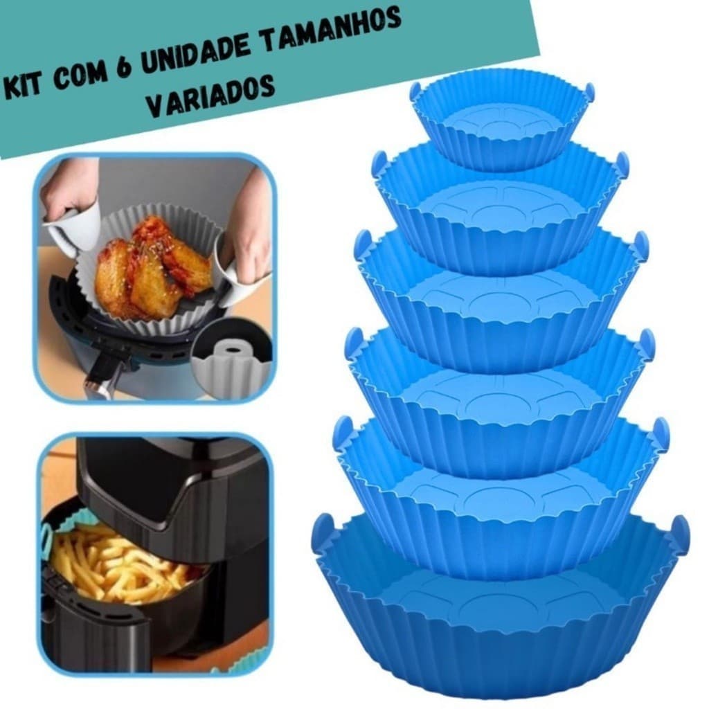 KIT 6 Forma De Silicone Air Fryer Assadeira Em Silicone Flexível Lavável Forno e Microondas