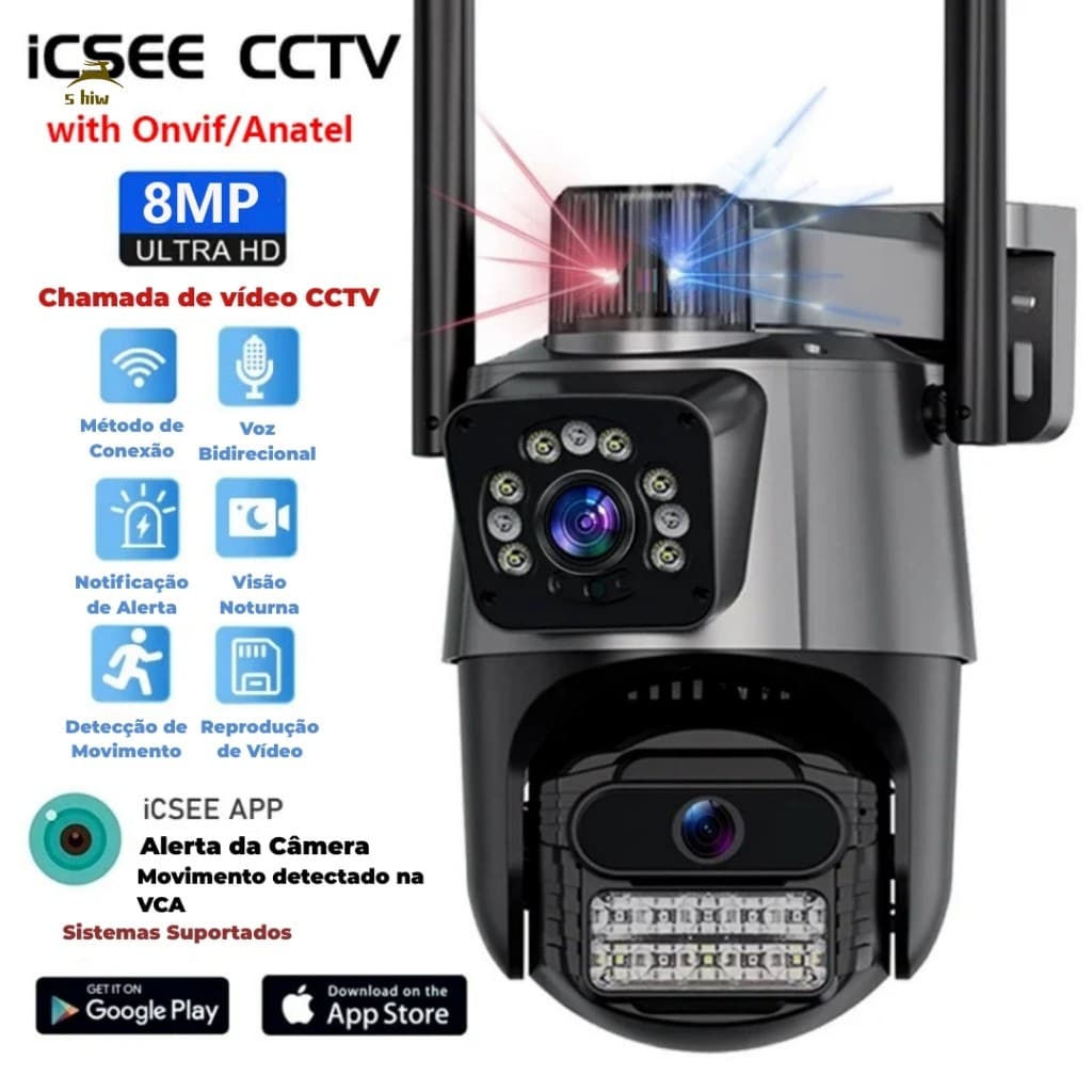 JL PROTEC 4K 8MP Câmera de Segurança 2 Lentes Com Audio e Microfone Câmera 360 Graus Wifi