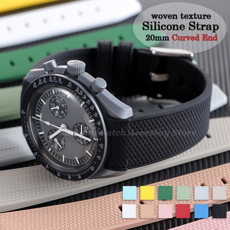 Pulseira De Relógio De Silicone Com Extremidade Curva De 20 Mm Textura Tecida À Prova D'água Banda Borracha Macia Para M