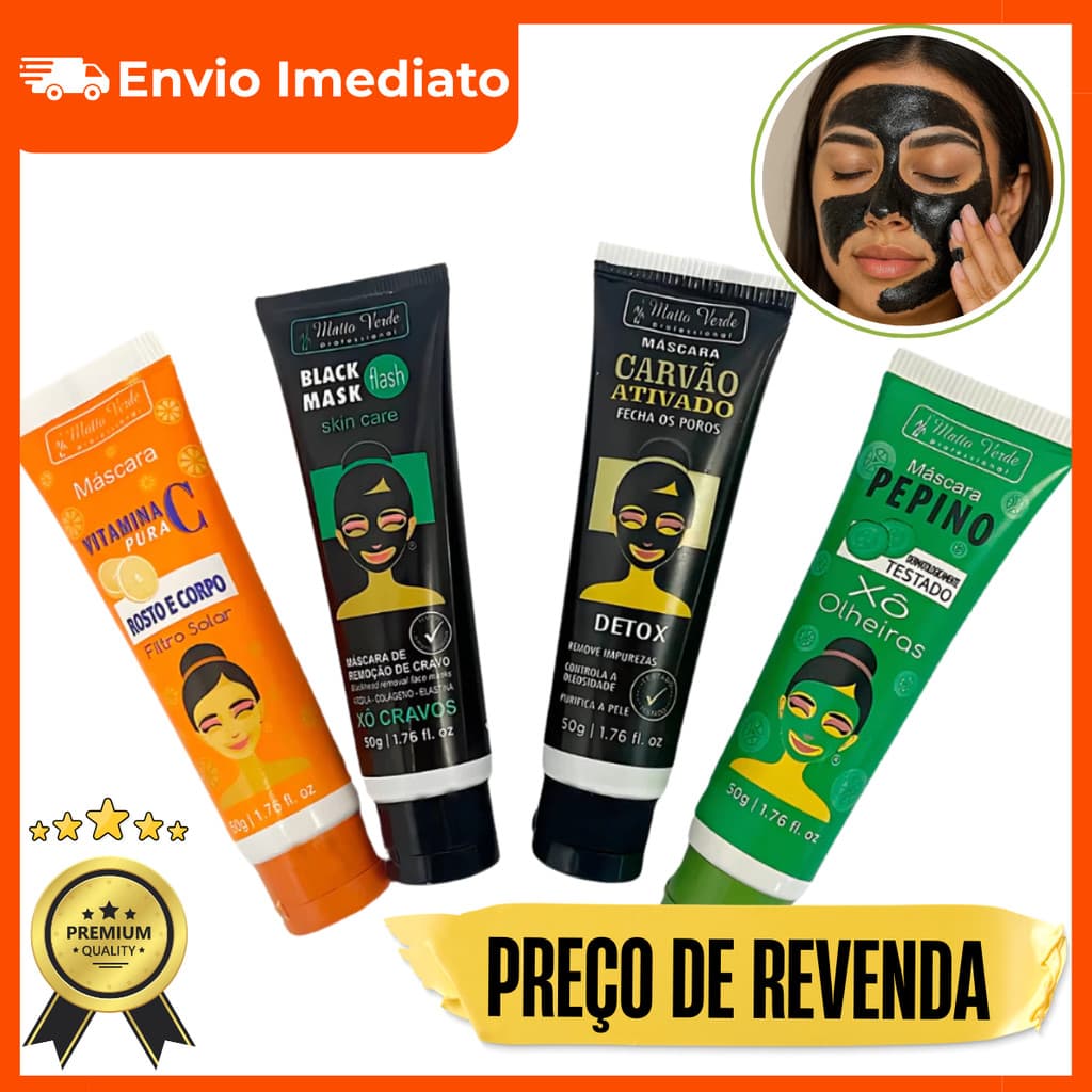 Mascara Bisnaga Black Mask Flash Matto Verde Xo Cravos Skin Care Vitamina C Pepino facial