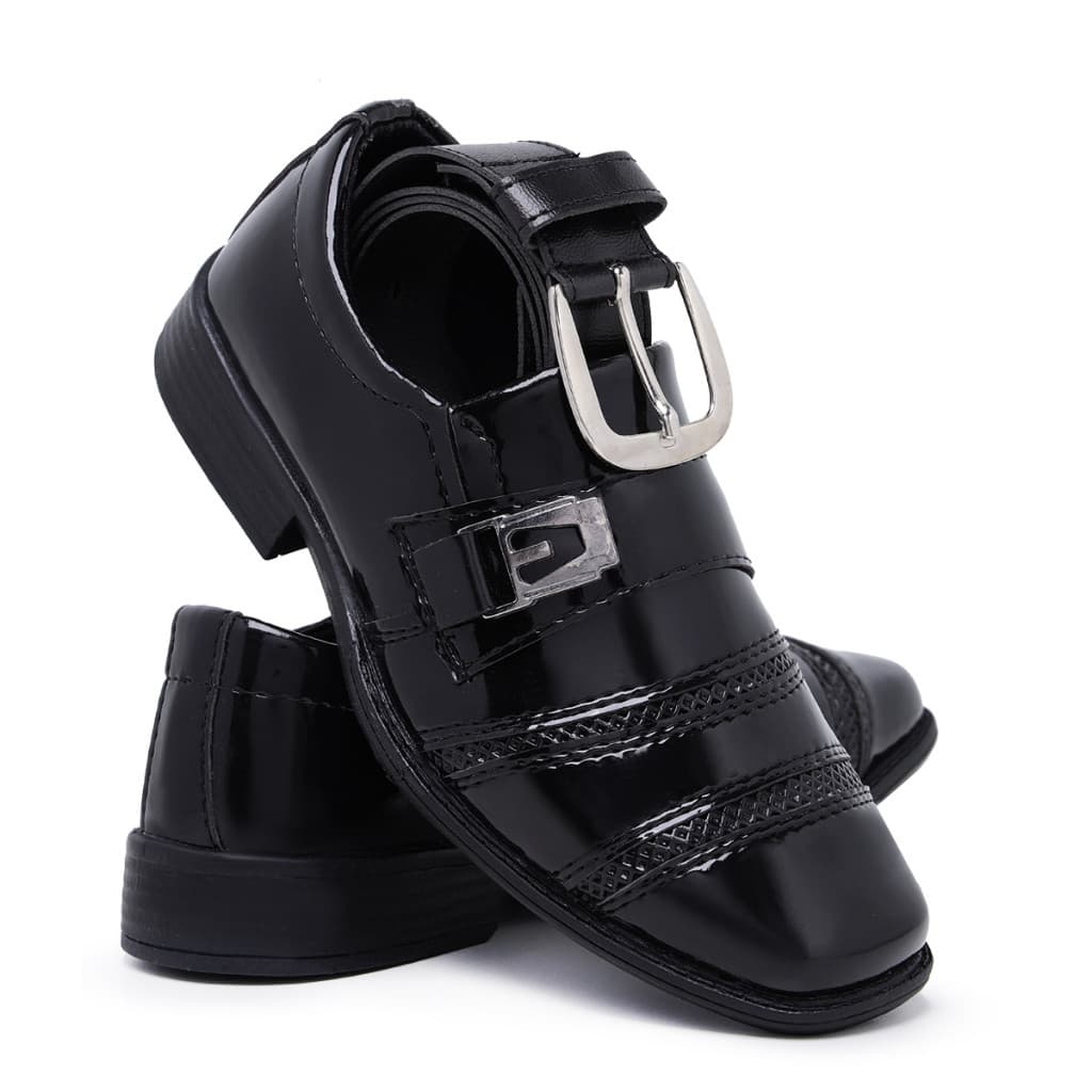 Kit Sapato Social Infantil Masculino 443 Com Cinto Cores Pajem Bico Quadrado Casamento