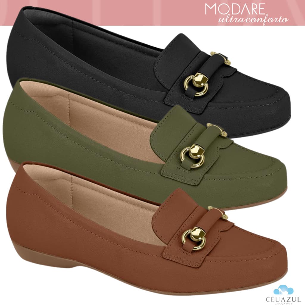 Mocassim Modare Feminino Ultraconforto Detalhe Dourado Original